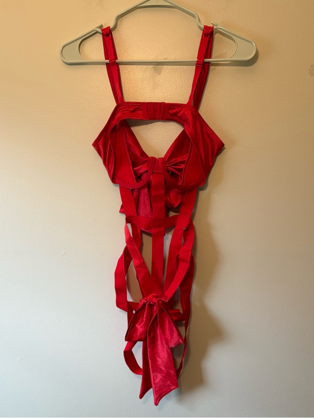 Adore Me Red Satin Bow-Front One-Piece Ivana Playsuit, Size Large - Picture 4 of 6